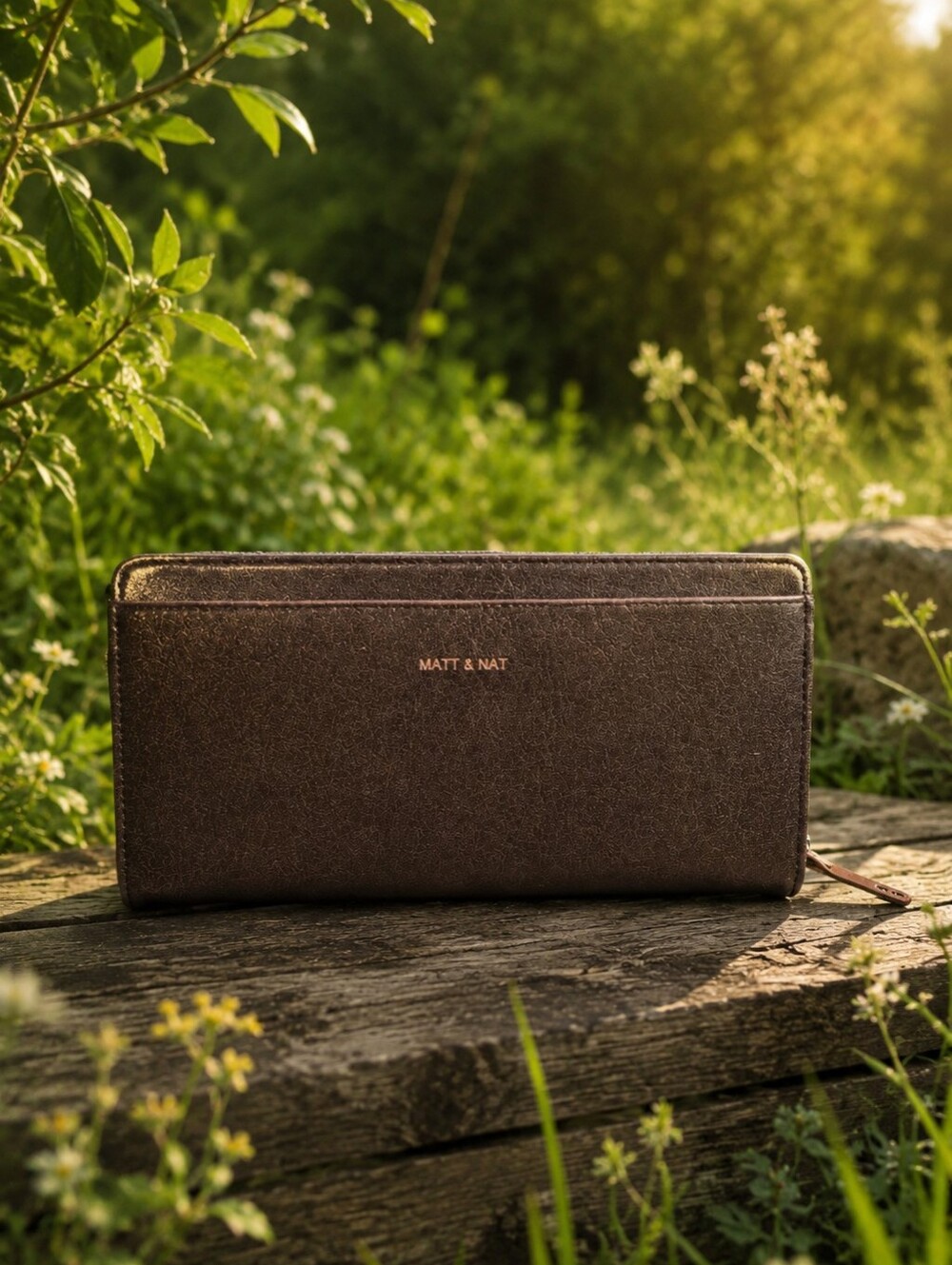 Matt & Nat Metallic Chocolate Zip-Around Wallet